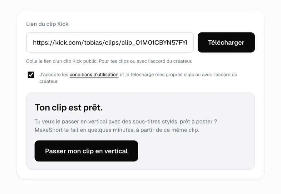 Le MP4 assemblé depuis un clip Kick prêt à être enregistré.