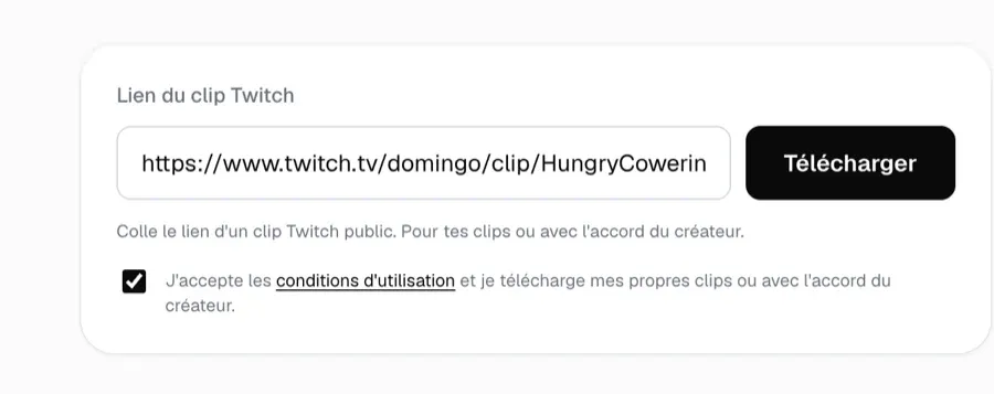 Une adresse de clip Twitch collée dans l'outil MakeShort.