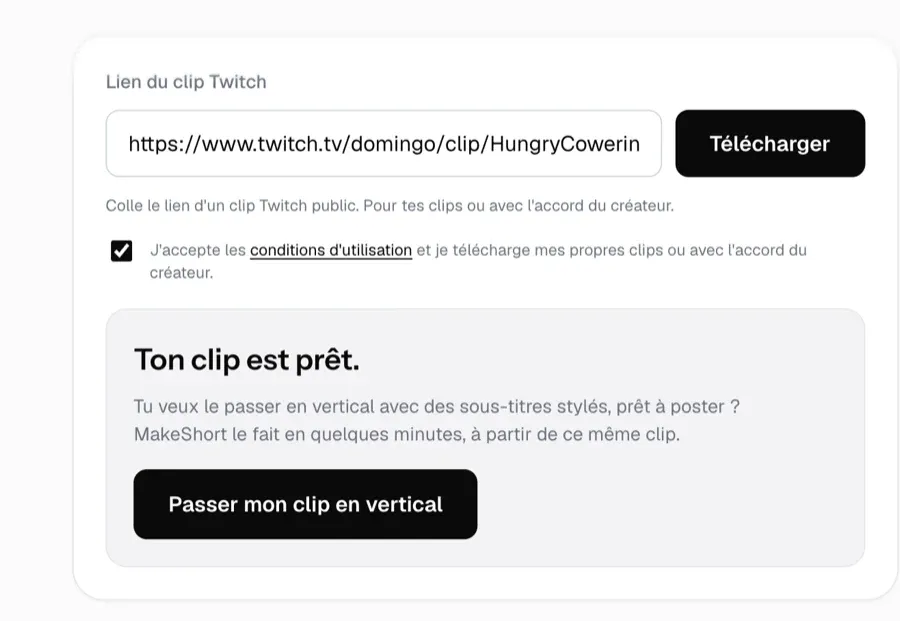 Le fichier MP4 d'un clip Twitch prêt à être téléchargé.